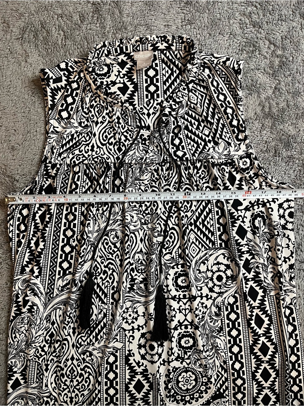Chico's Black and White Geometric Sleeveless Maxi Dress with Tassel Tie - Picture 5 of 6